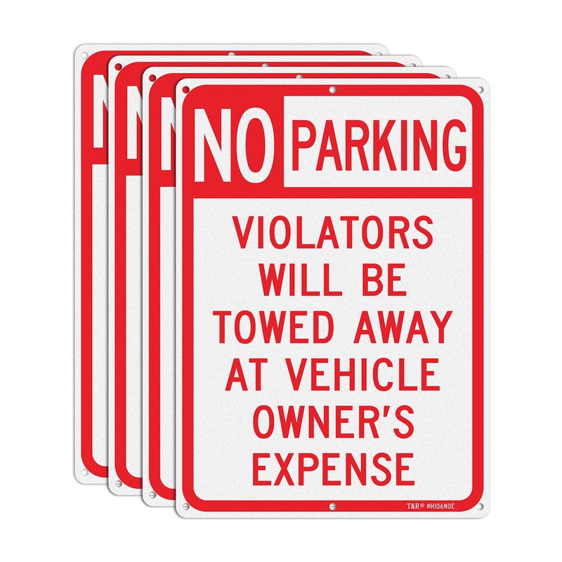 TR 4 عبوات لافتة ممنوع الوقوف، المخالفون سيتم سحبهم على نفقة مالك السيارة، 10 × 14 بوصة، ألمنيوم مقاوم للصدأ، عاكس، مطبوع بالأشعة فوق البنفسجية، مقاوم للعوامل الجوية/التلاشي، سهل التركيب، للاستخدام الداخلي/الخارجي - Image 1